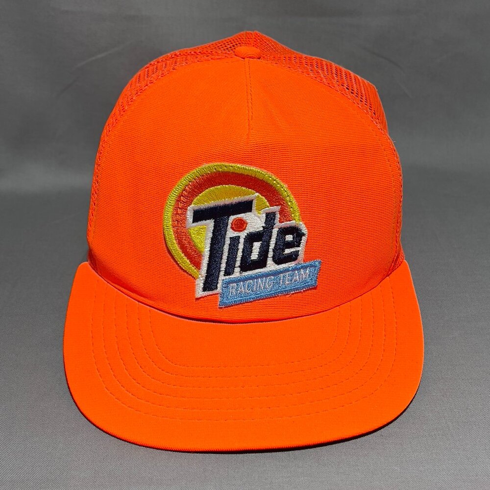Vtg Tide Racing Snapback Cap Hat Orange Trucker Mesh Patch Outdoor Logo USA Mens
